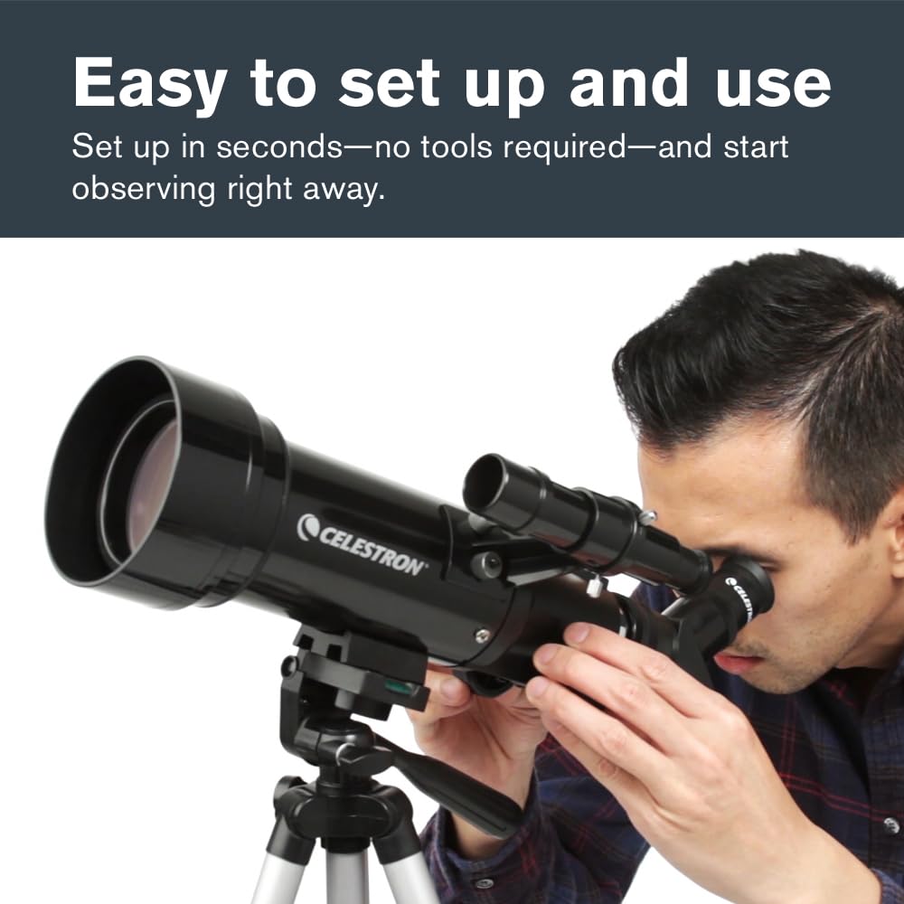 Celestron Travel Scope 70 Portable Refractor Telescope – 70mm Aperture, Fully-Coated Glass Optics – Includes Tripod, Backpack & Software – Ideal for Beginners & Travel