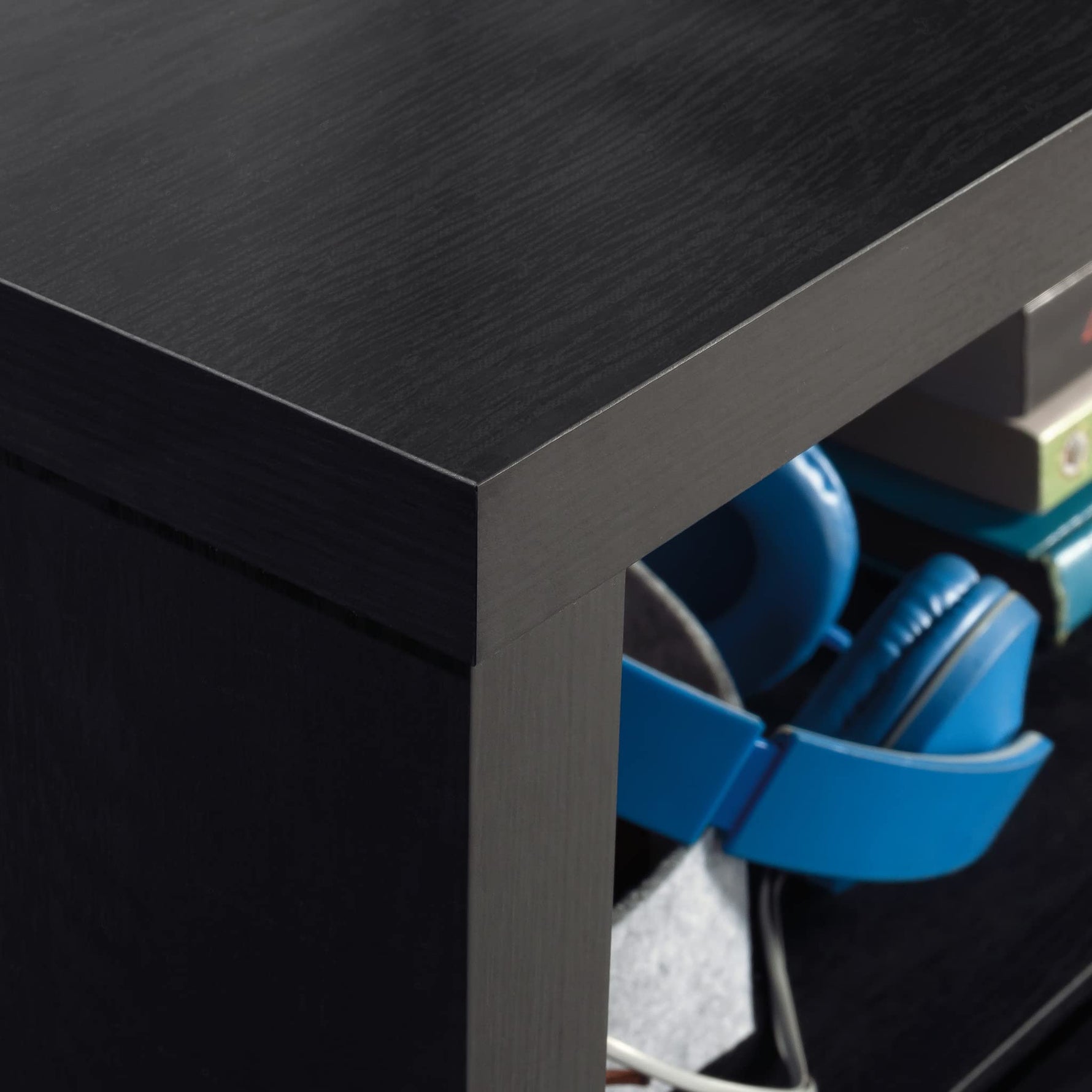 Sauder Harvey Park Modern TV Stand Media Console Credenza with Drawers and Storage Shelves, in Raven Oak