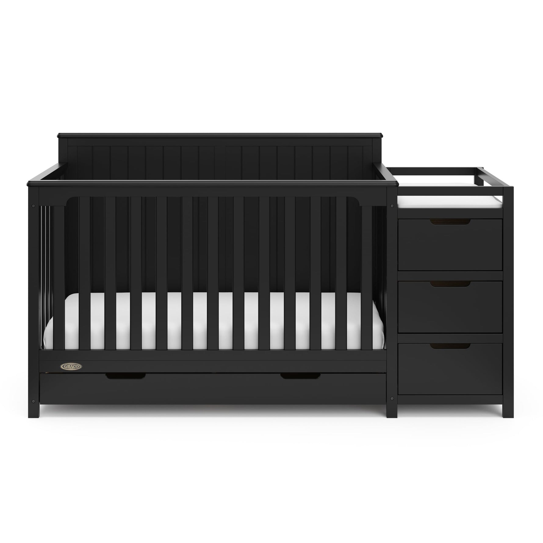 Graco Hadley 5-in-1 Convertible Crib with Drawer – GREENGUARD Gold Certified, Fits Standard Crib Mattress, Converts to Toddler Bed, Daybed and Full Bed, 4 Adjustable Mattress Heights (White)