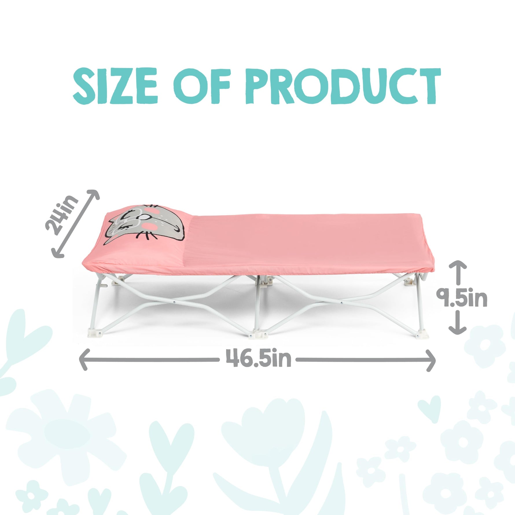 Regalo My Cot® Pals Portable Toddler Bed with Fitted Sheet & Pillow, Foldable Kids Travel Bed & Camping Cot, Cat Design, Ages 2–5, 46.5” x 24” x 9.5”, Pink