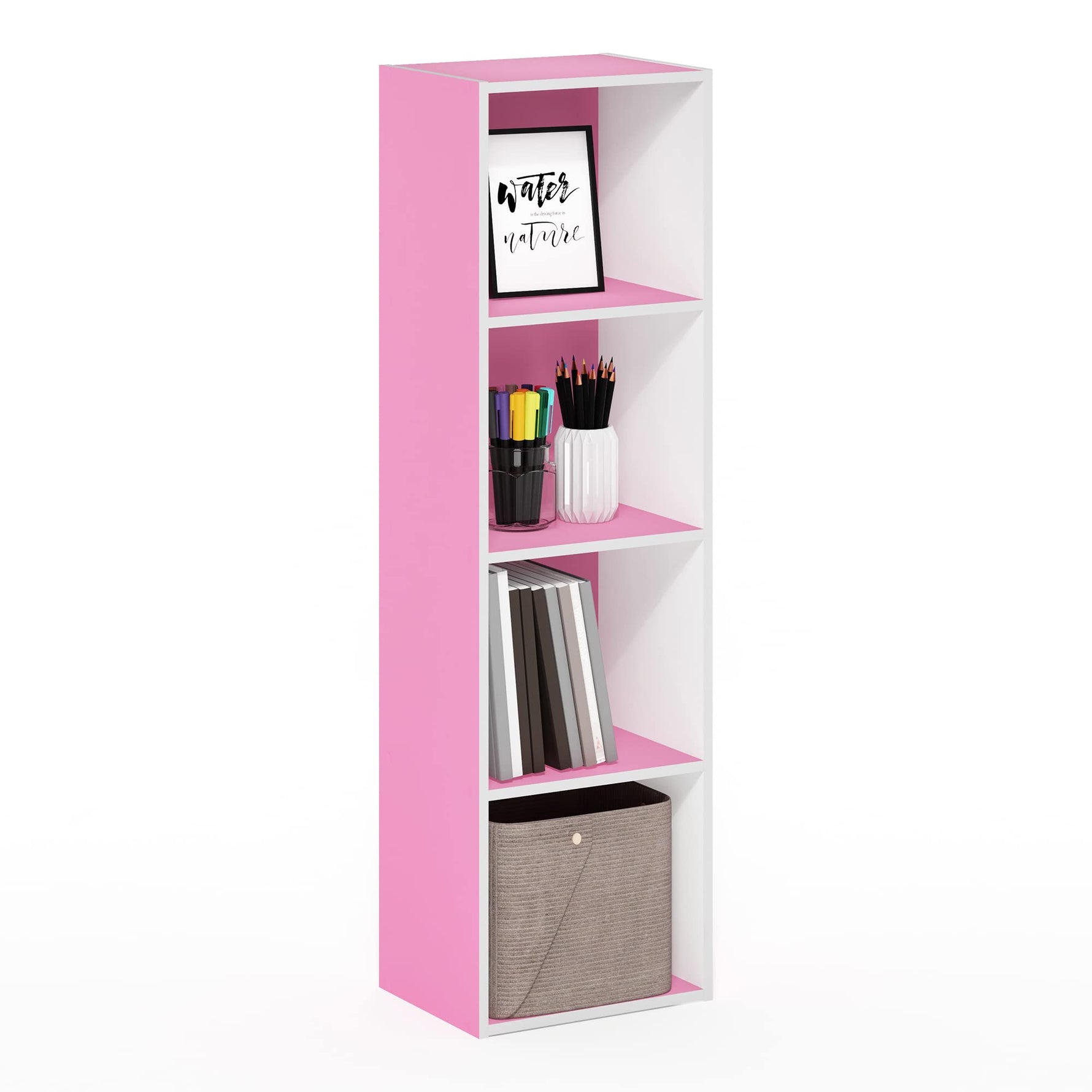 Furinno LUDER Book Shelf, 5-Cube Bookshelf, Reversible Bookcase, 9.4 x 19.5 x 31.5, Easy Assembly, for Living Room, Bedroom, Home Office, White