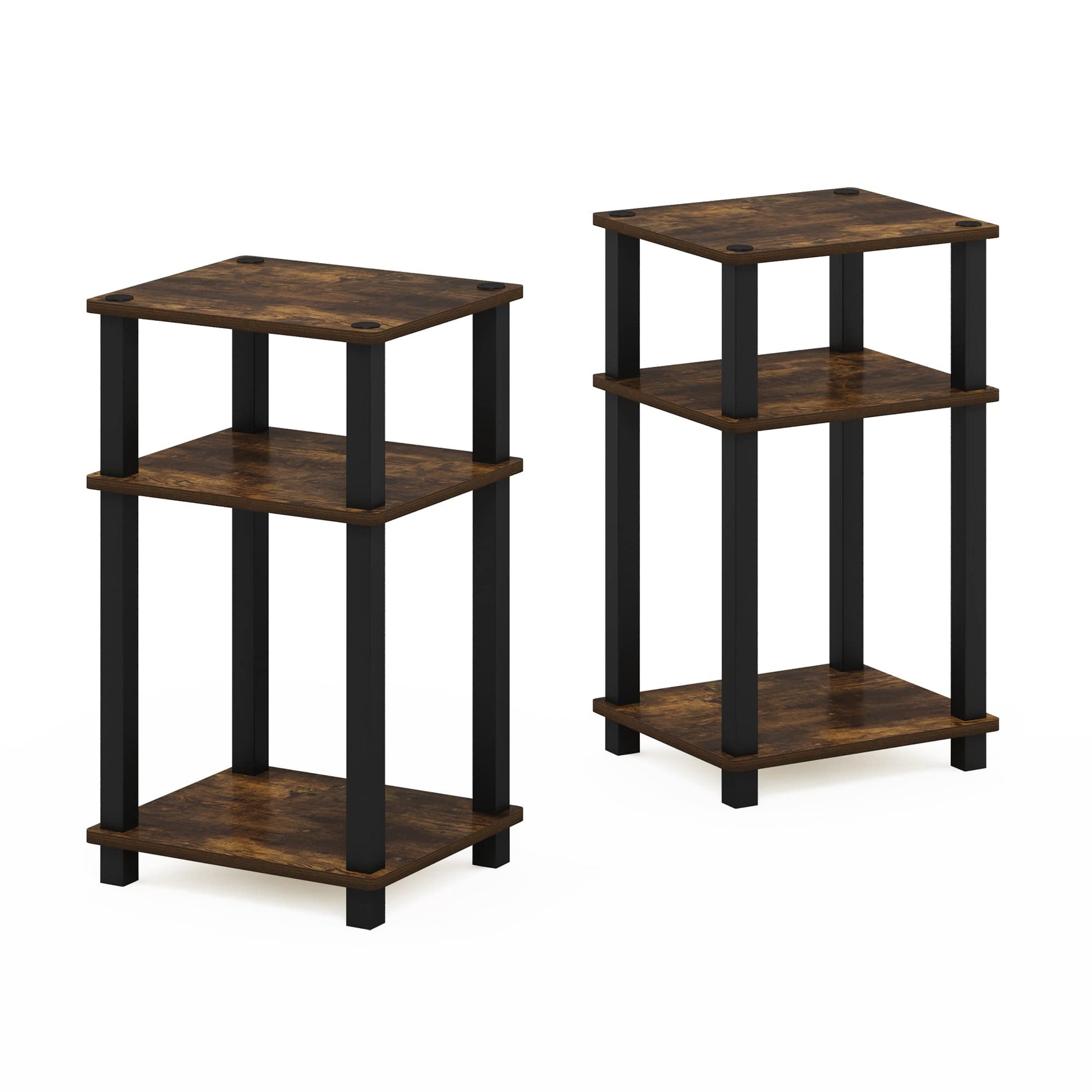 Furinno JUST Side Table, 3-Tier End Table, Open Shelves Night Stand, Bedside Table, Toolless Assembly, for Living Room, Bedroom, Bathroom, Columbia Walnut