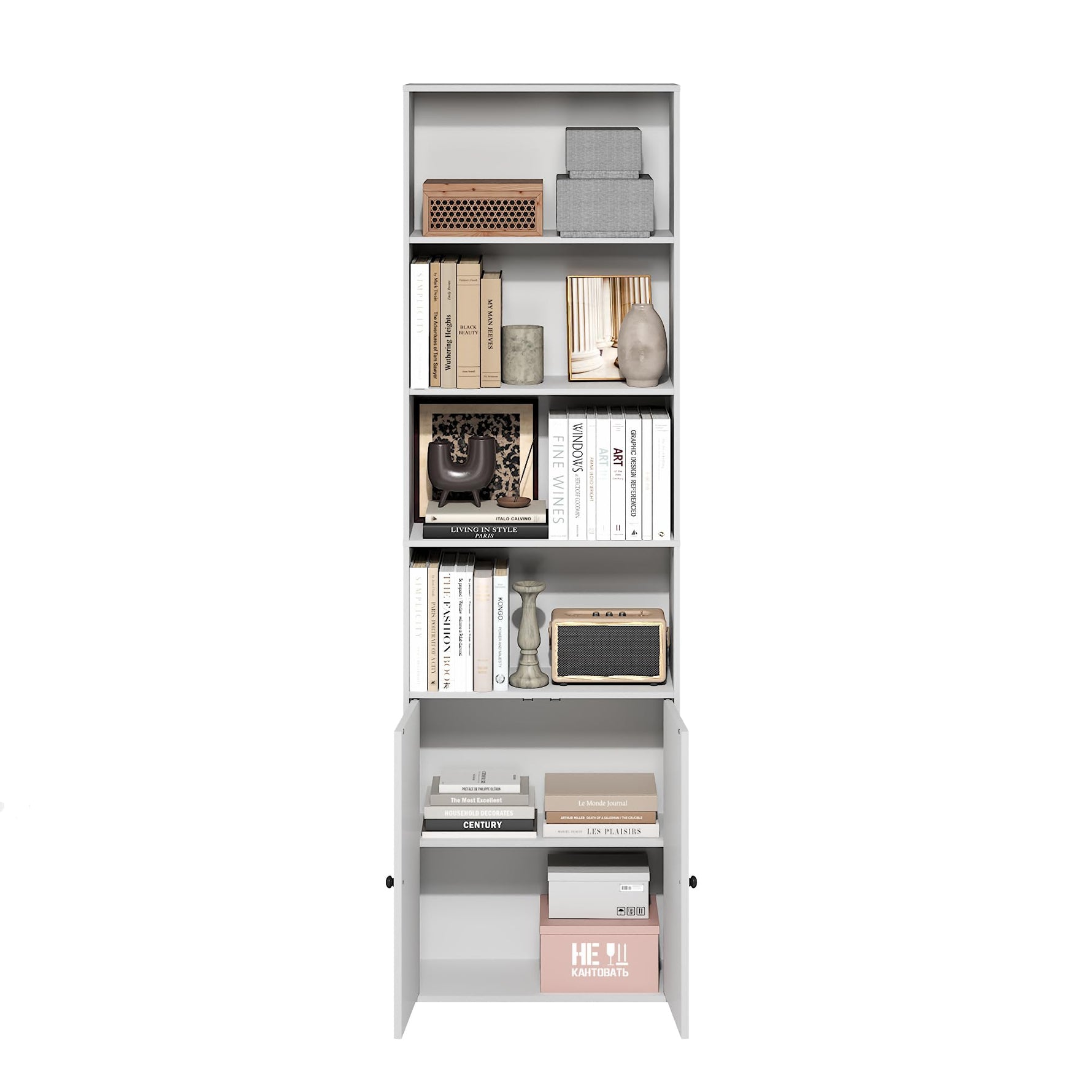 Furinno Jaya Book Shelf, 5-Tier Bookshelf, Bookcase with Adjustable Shelves, 9.5 x 24.5 x 71.2, for Organization and Storage, for Living Room, Bedroom, Home Office, Blackwood