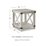 Signature Design by Ashley Aldwin Casual Farmhouse Rectangular End Table with Crossbuck Details, Metal Bracket Accents, Wood, 25" High, Weathered Gray