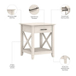 Bush Home End Table with Drawer, Nightstand with Storage, Living Room and Bedroom Furniture, Key West Collection, Washed Gray