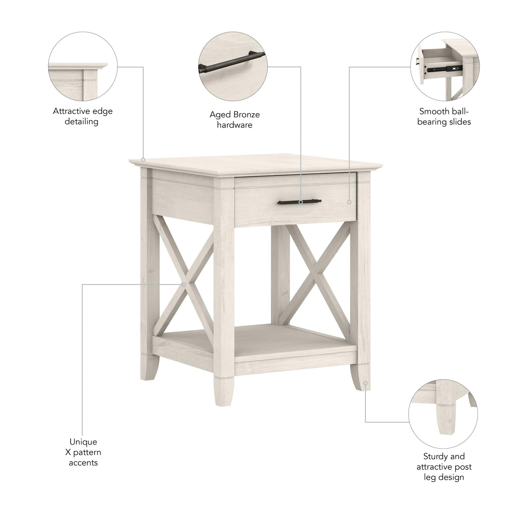 Bush Home End Table with Drawer, Nightstand with Storage, Living Room and Bedroom Furniture, Key West Collection, Washed Gray