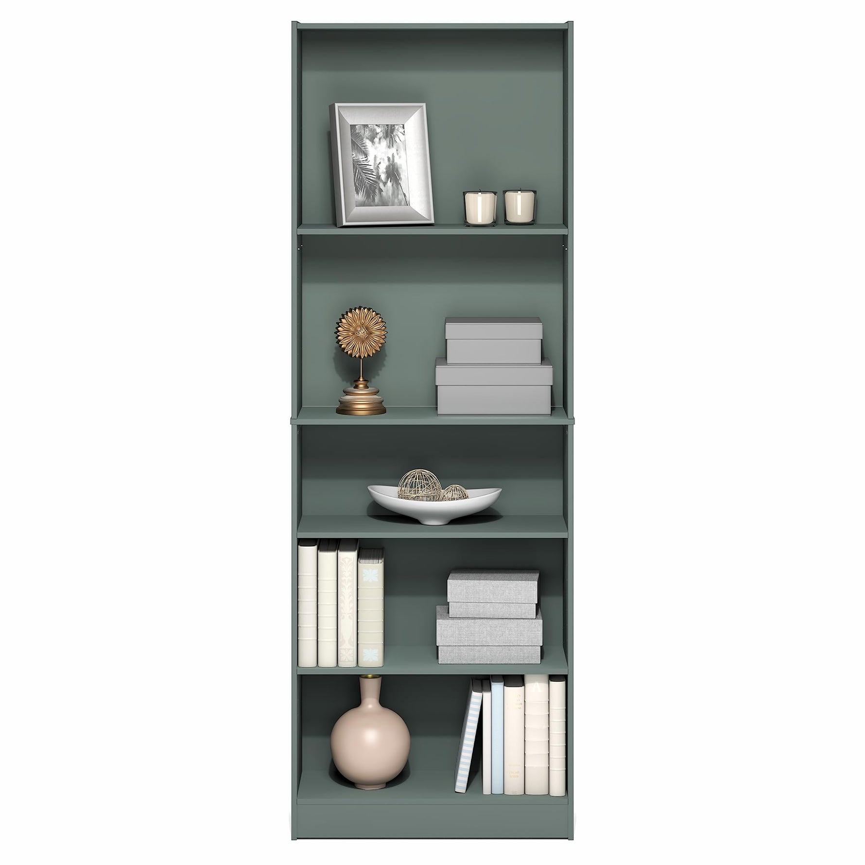 Furinno Jaya Book Shelf, 5-Tier Bookshelf, Bookcase with Adjustable Shelves, 9.5 x 24.5 x 71.2, for Organization and Storage, for Living Room, Bedroom, Home Office, Blackwood