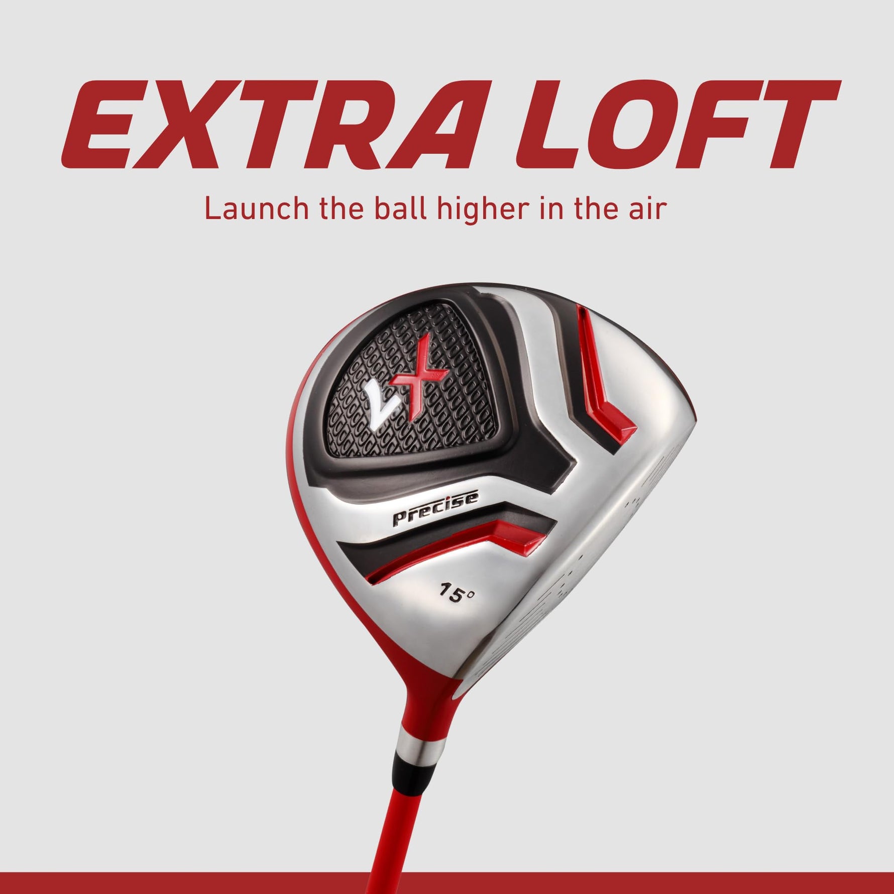 Precise X7 Junior Complete Kids Golf Clubs Set - Boys & Girls Right Handed Kids Golf Set w/ Driver, Hybrid, Irons, Putter, Stand Bag & Headcovers - Youth Golfing Clubs Sets for Ages 6-8 - Red