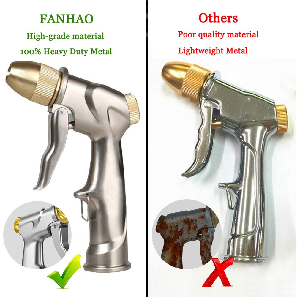FANHAO Garden Hose Nozzle, 100% Heavy Duty Metal Spray Nozzle with Thumb Control, High Pressure Water Nozzle with 8 Adjustable Spray Patterns for Watering Plants, Washing Cars and Showering Pets