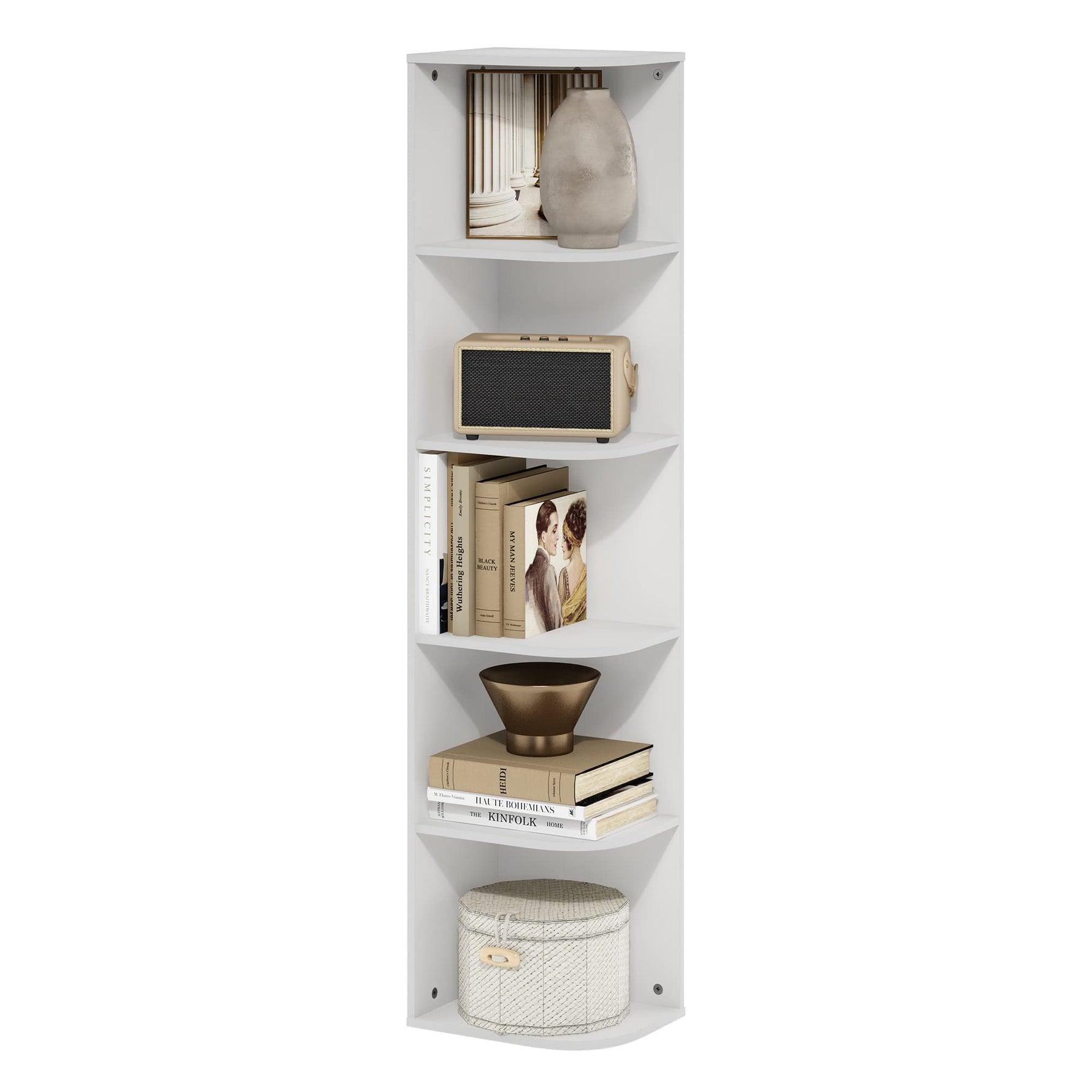 Furinno LUDER Book Shelf, 5-Cube Bookshelf, Reversible Bookcase, 9.4 x 19.5 x 31.5, Easy Assembly, for Living Room, Bedroom, Home Office, White