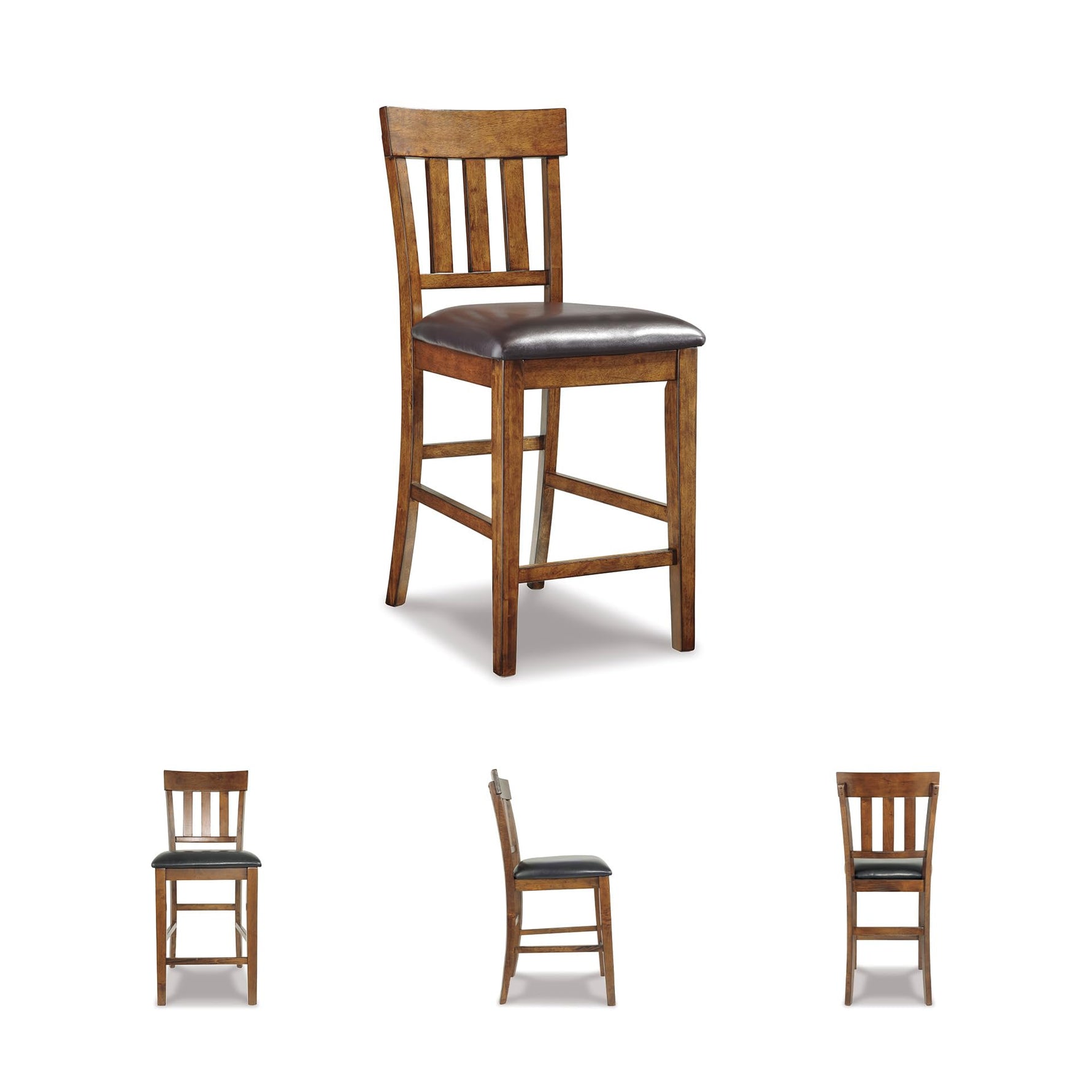 Signature Design by Ashley Haddigan Upholstered Barstool, 2 Count, Slat Back Design, Cushioned Seat, Wood, 25.5" H, Dark Brown