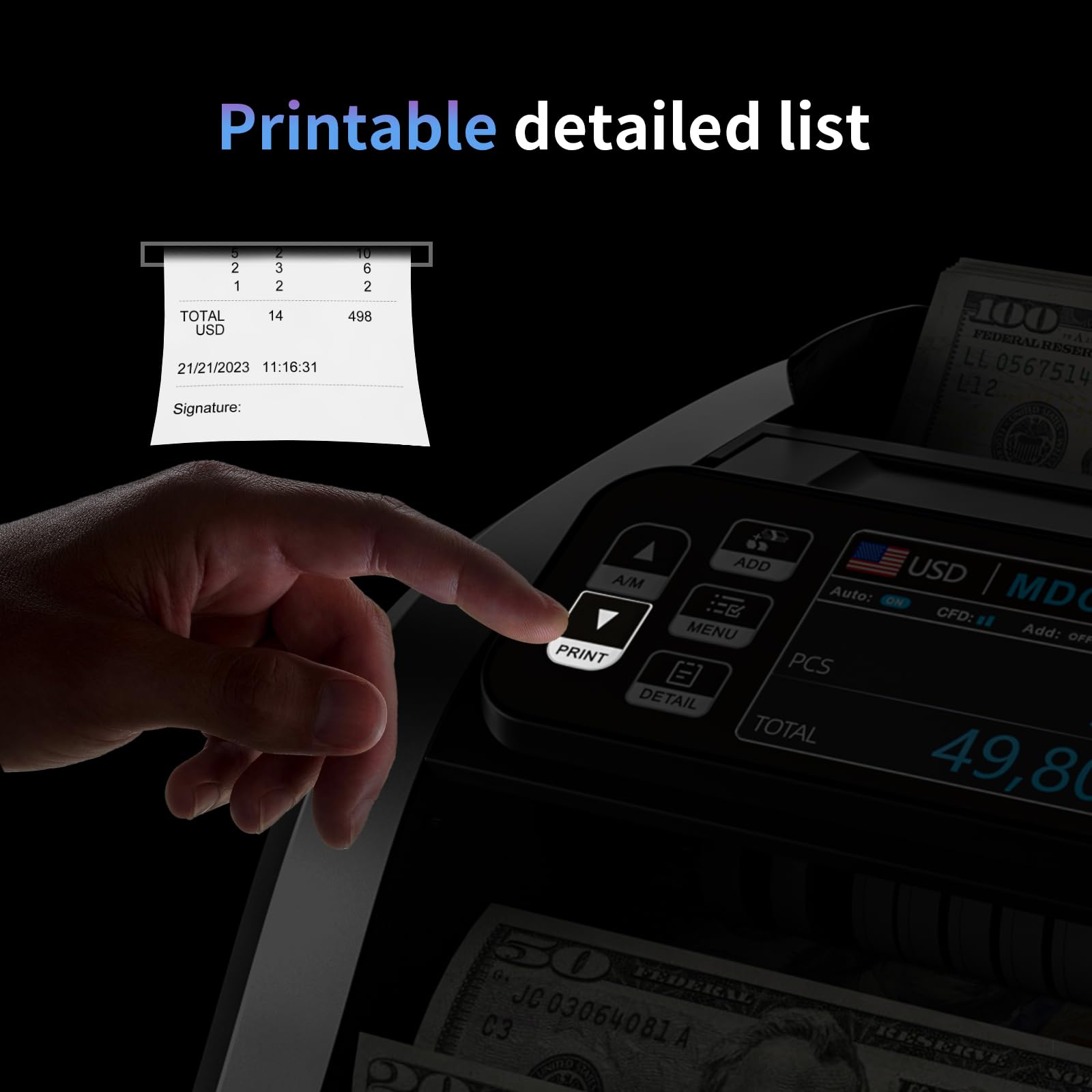 Aneken N60 Mixed Denomination Money Counter Machine, Value Counting, UV/MG/IR/DD Counterfeit Detection, 3.5" TFT Display Cash Counting Machine, Printer Enabled Bill Counter for Business