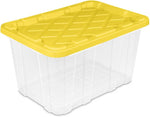 Sterilite Industrial Storage Tote with Lids for Garage, 27 Gallon, 4-Pack | Heavy-Duty and Stackable Utility Box Containers for Home, Office, and Basement Organization, Black/Yellow