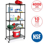 UltraDurable 5-Tier NSF Steel Wire Shelving, 48"W x 24"D x 76"H, Black | Heavy-duty commercial-grade solid steel wire storage rack featuring 800 pounds per shelf weight capacity
