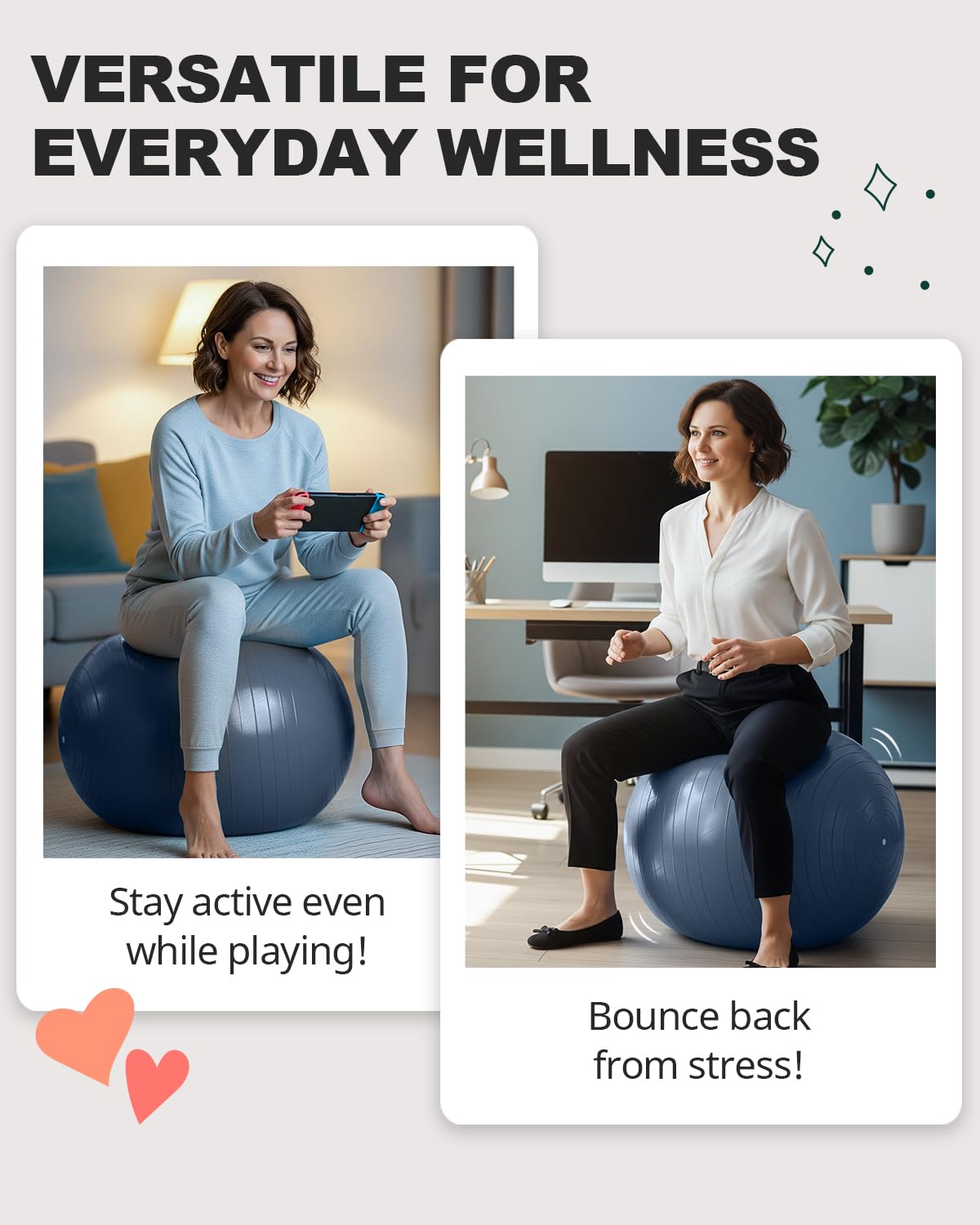 Trideer Exercise Ball for Yoga, Pilates & Fitness – Stability Ball Equipment for Home Gym & Office Chair, Core & Balance Training Accessories, Physical Therapy Equipment, Quick Pump Included, 5 Sizes
