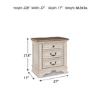 Signature Design by Ashley Realyn Traditional Cottage 1 Drawer Nightstand with Dovetail Construction & Open Display Shelf, Chipped White, 27" Tall, Distressed Brown