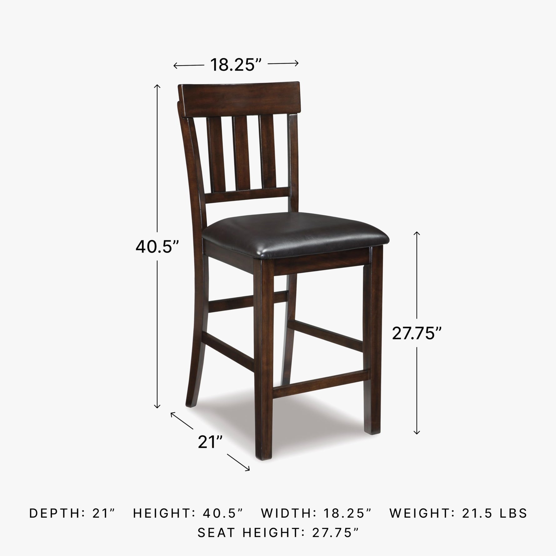 Signature Design by Ashley Haddigan Upholstered Barstool, 2 Count, Slat Back Design, Cushioned Seat, Wood, 25.5" H, Dark Brown