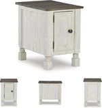Signature Design by Ashley Havalance Casual Chair Side End Table, Dual USB Charging Port, Fixed Shelf, Pine Wood, 16" W x 24.25" D x 22.88" H, White & Gray