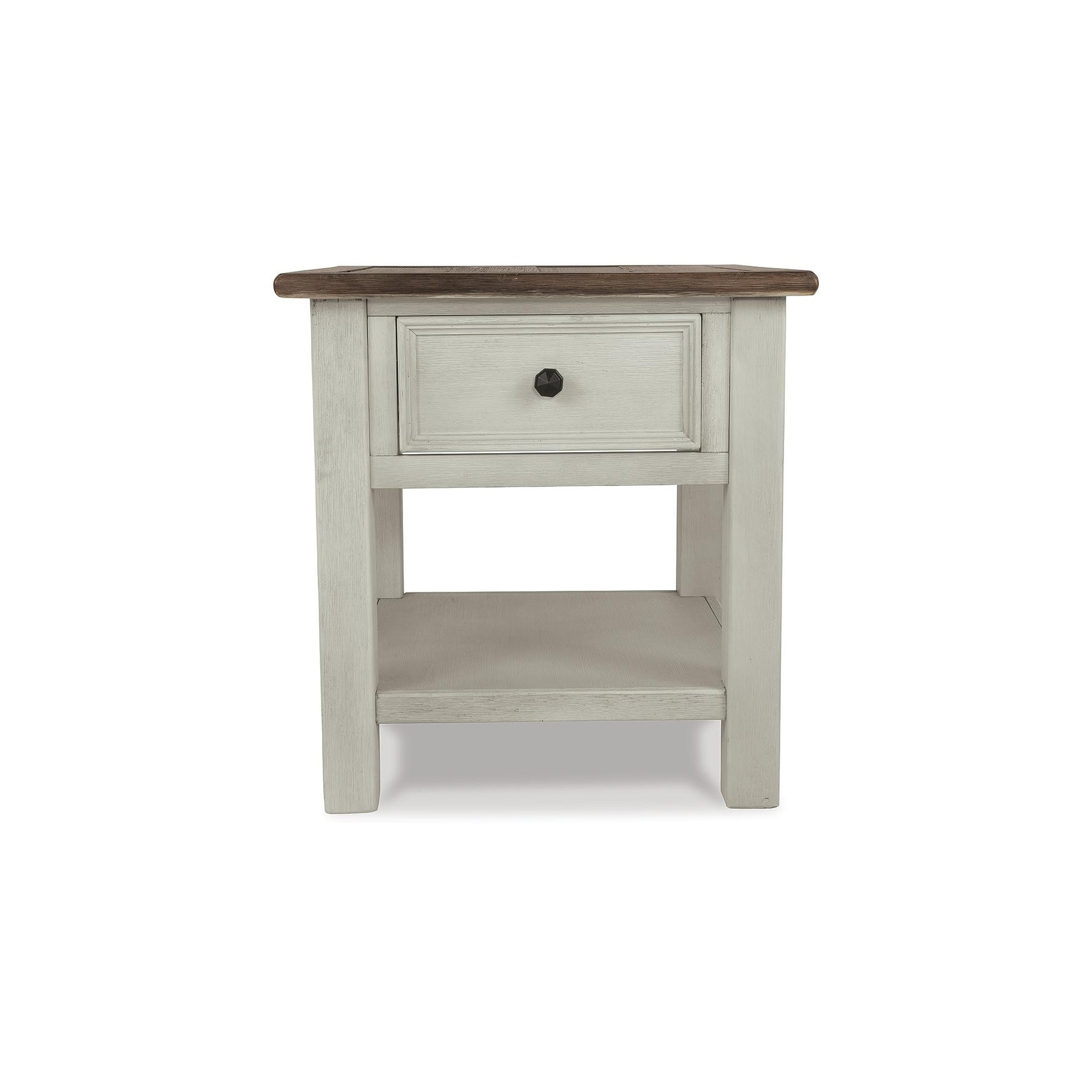 Signature Design by Ashley Bolanburg End Table for Living Room, Two-Tone Distressed Wood Side Table with Smooth-Gliding Drawer, Farmhouse Plank-Style Top, Ideal Night Stand Use, Antique White/Oak