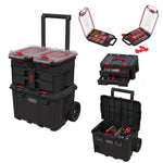 Keter Stack-n-Roll 3-Piece Rolling Tool Storage System – Includes Dolly, Tool Box & Deep Power Tool Case | Modular Mobile Tool Organizer | Stackable Design for Garage, Jobsite & Workshop