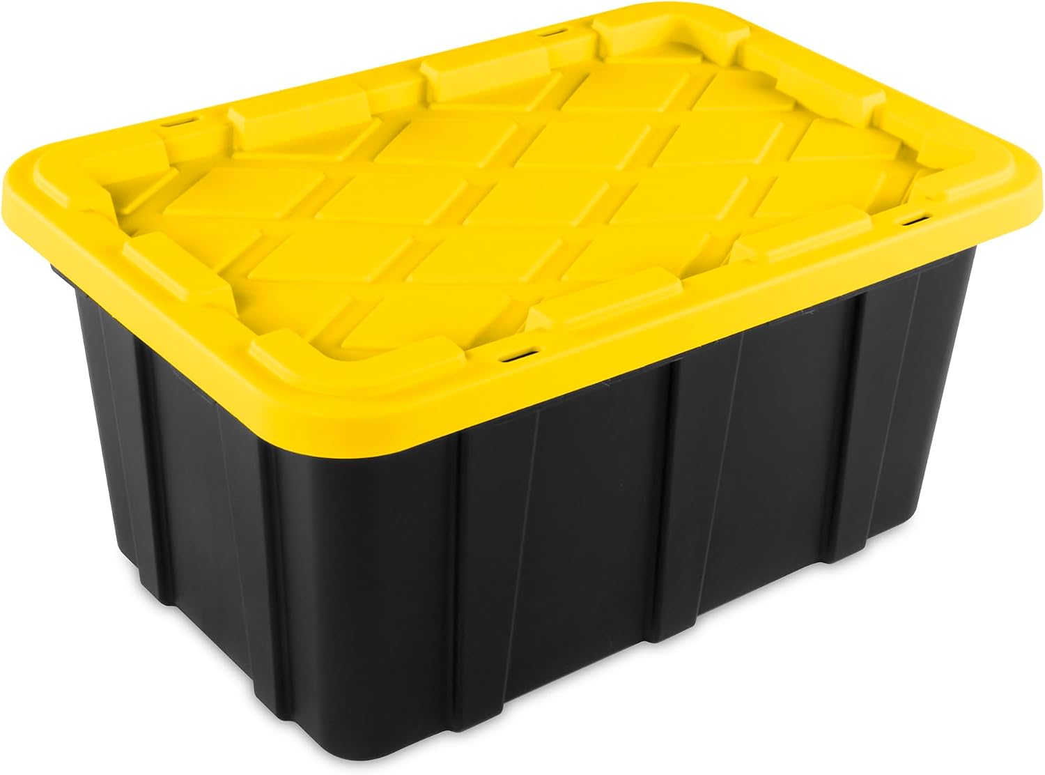Sterilite Industrial Storage Tote with Lids for Garage, 27 Gallon, 4-Pack | Heavy-Duty and Stackable Utility Box Containers for Home, Office, and Basement Organization, Black/Yellow