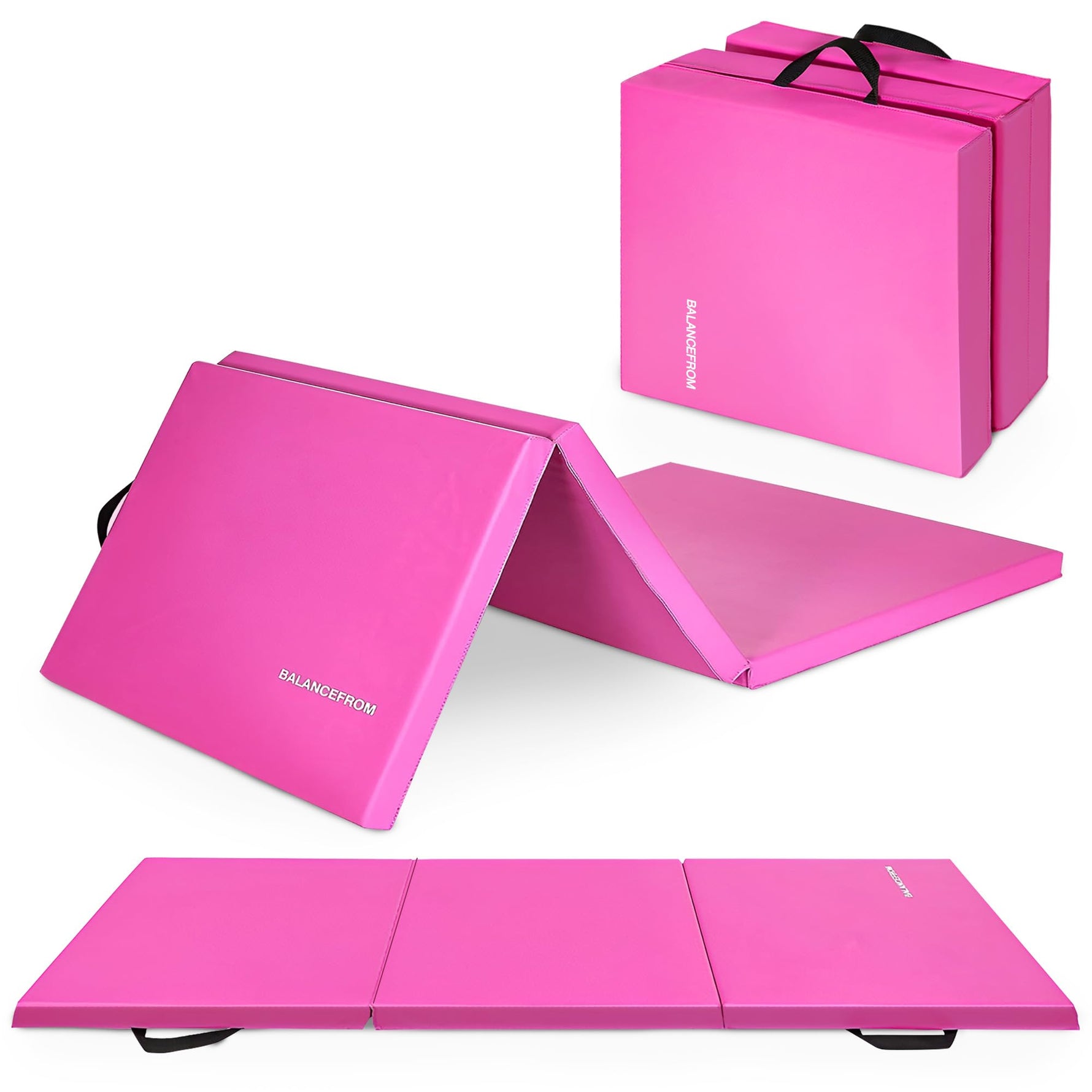 BalanceFrom 6x2 Feet 3-Panel Folding Gymnastics Mat – 2-Inch Thick Pad with Vinyl Surface and Carrying Handles for Tumbling, Yoga, Pilates, Home Workouts, and Martial Arts