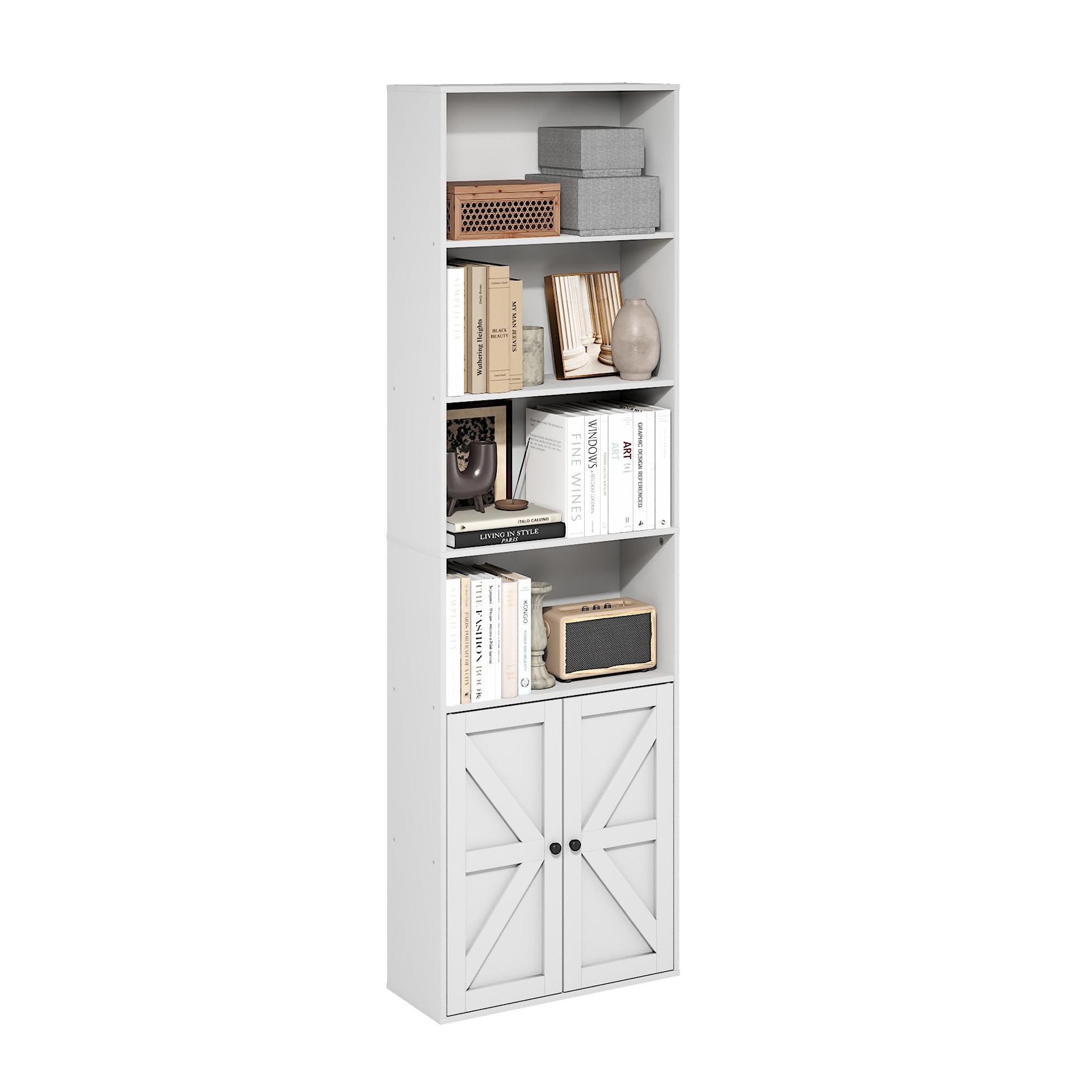 Furinno Jaya Book Shelf, 5-Tier Bookshelf, Bookcase with Adjustable Shelves, 9.5 x 24.5 x 71.2, for Organization and Storage, for Living Room, Bedroom, Home Office, Blackwood