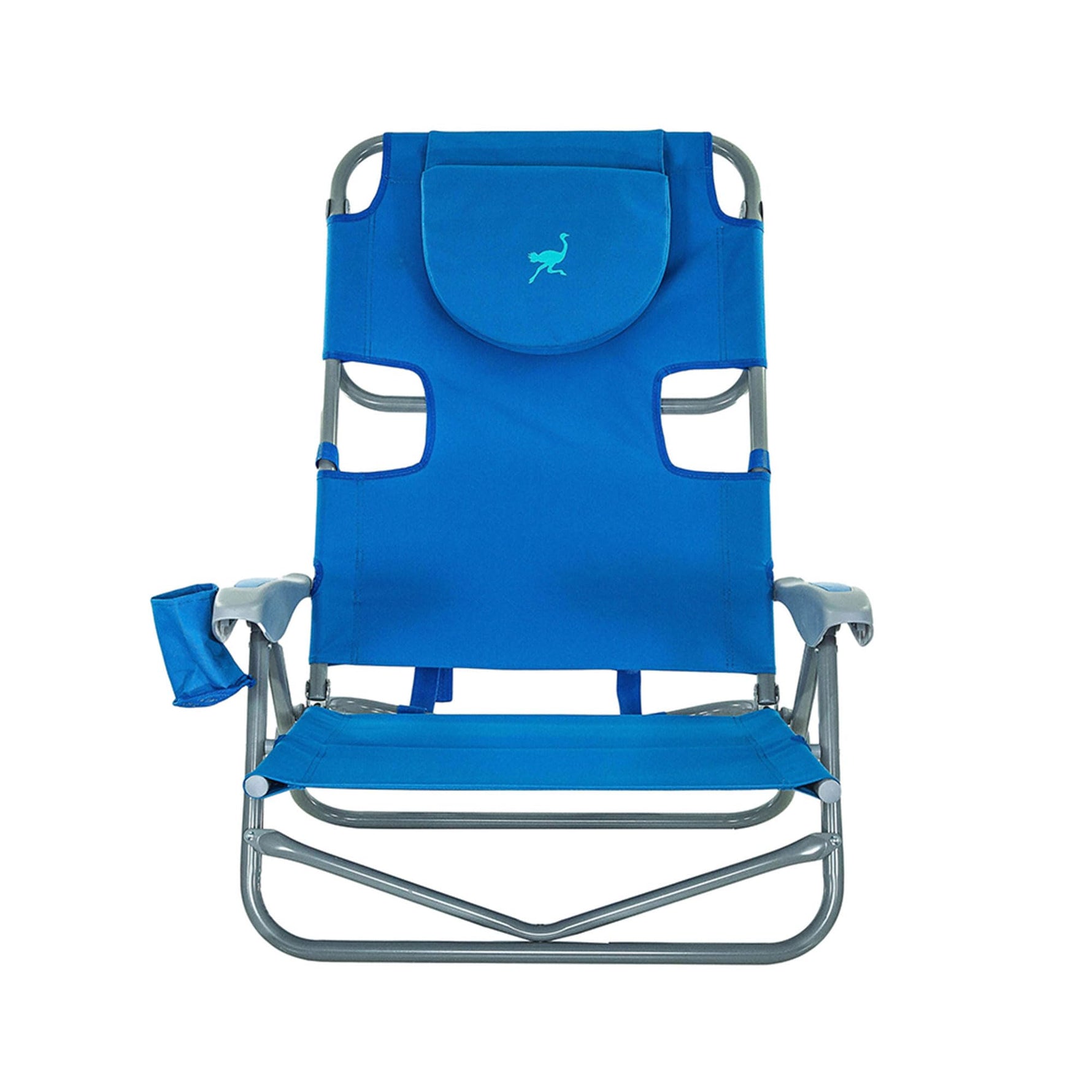 Ostrich the Heavy-Duty Backpacker, Portable Beach Chair with Face Hole, Adjustable Lounge Chair with Face Opening, Cup Holder, & 325lb Capacity, Blue