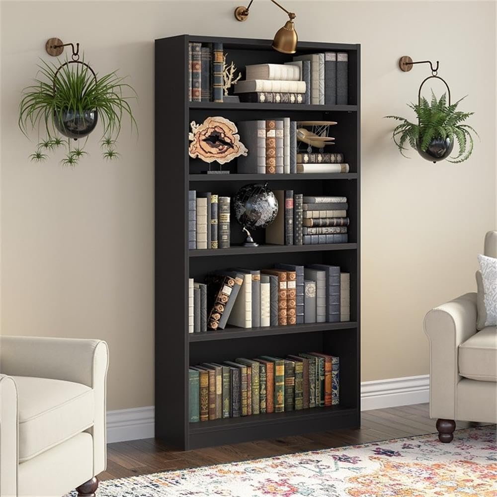 Bush Home Universal Small 2 Shelf Bookcase in Black, Low Storage and Display Bookshelf for Home Office or Living Room Organization