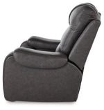 Signature Design by Ashley Skymaker Modern Faux Leather Manual Rocker Recliner with Track Arms, Dark Brown
