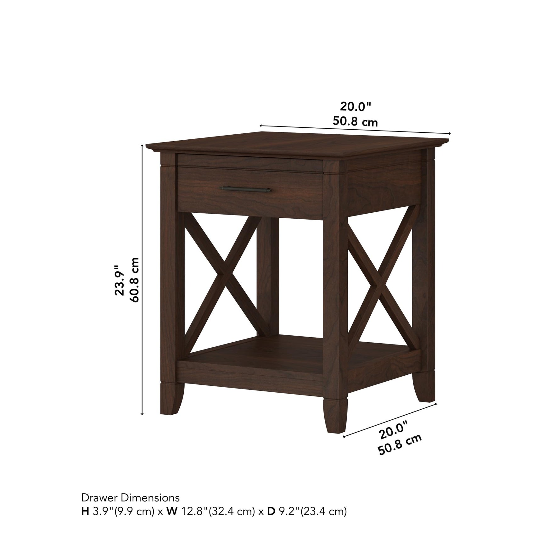 Bush Home End Table with Drawer, Nightstand with Storage, Living Room and Bedroom Furniture, Key West Collection, Washed Gray