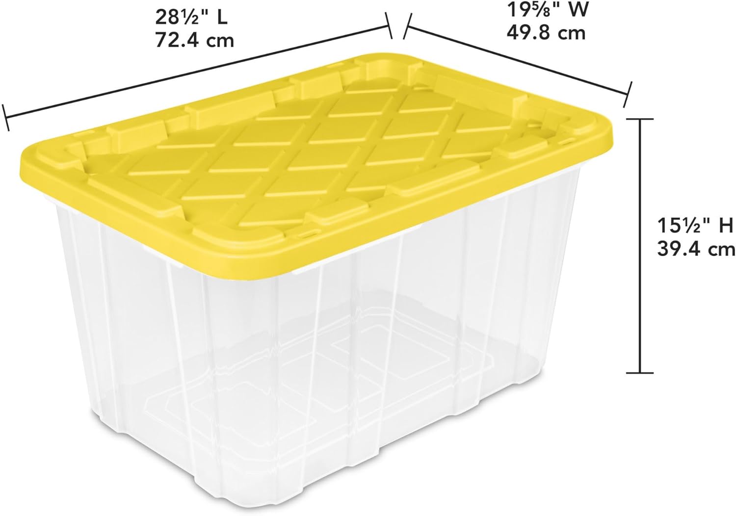 Sterilite Industrial Storage Tote with Lids for Garage, 27 Gallon, 4-Pack | Heavy-Duty and Stackable Utility Box Containers for Home, Office, and Basement Organization, Black/Yellow