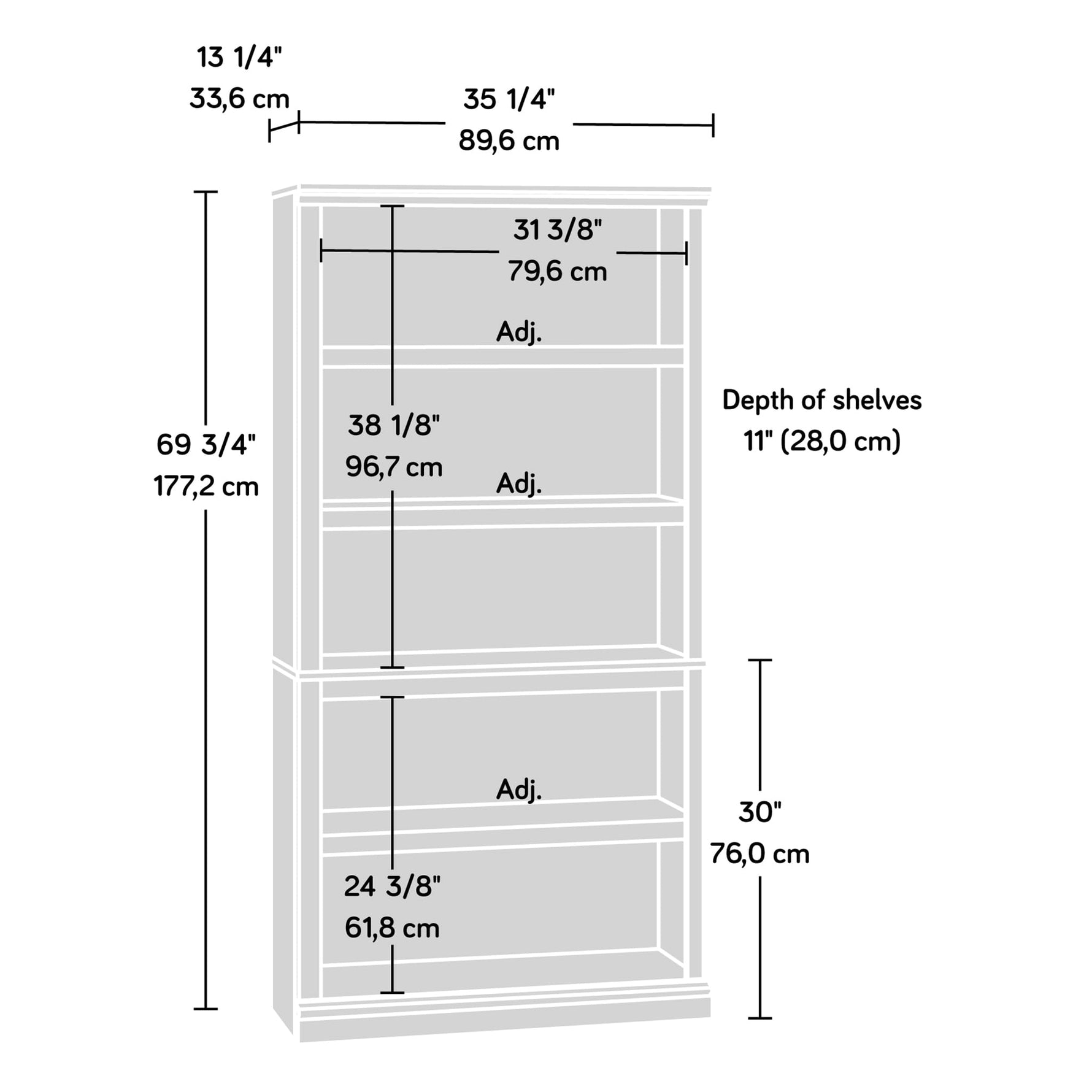 Sauder 5-Shelf Split Bookcase/ Book shelf, Oiled Oak finish
