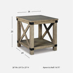 Signature Design by Ashley Aldwin Casual Farmhouse Rectangular End Table with Crossbuck Details, Metal Bracket Accents, Wood, 25" High, Weathered Gray