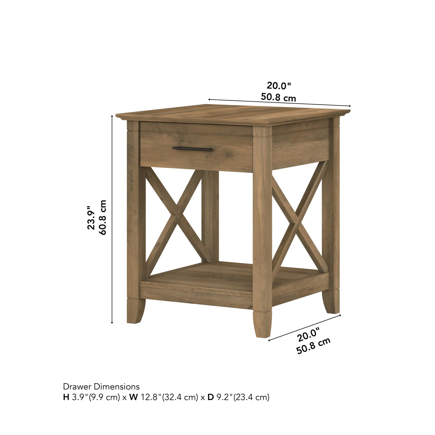 Bush Home End Table with Drawer, Nightstand with Storage, Living Room and Bedroom Furniture, Key West Collection, Washed Gray
