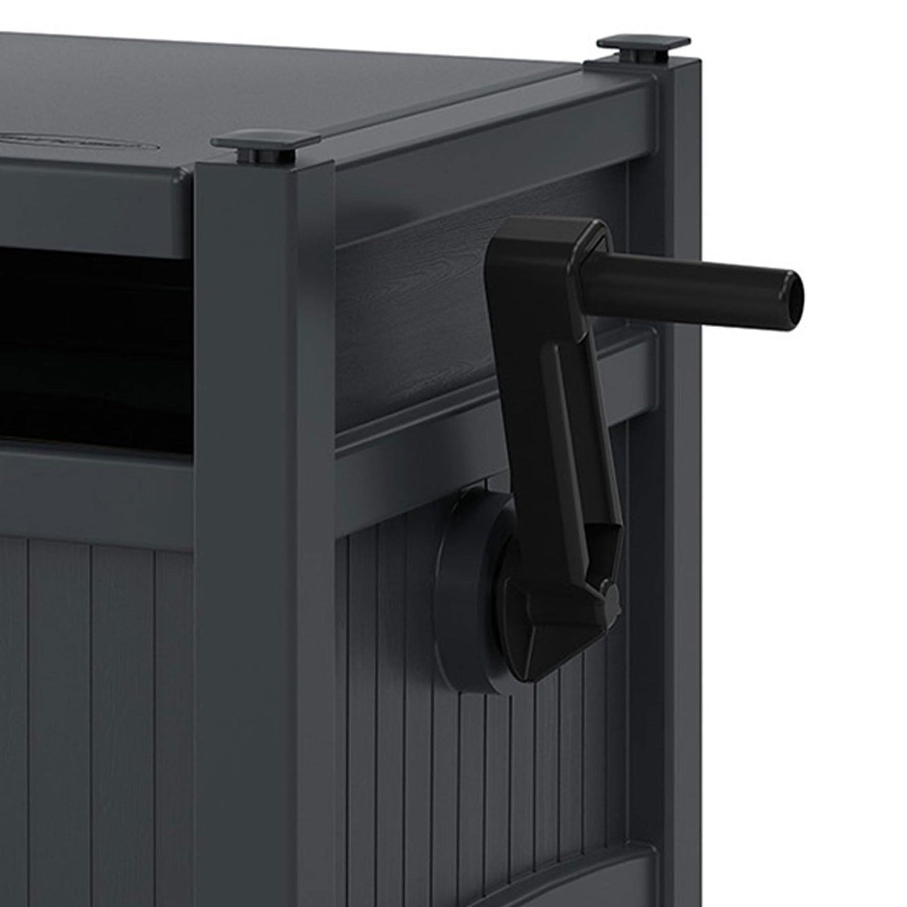 Suncast Garden Hose Hideaway Storage Reel Box, Cyberspace Grey – Resin Outdoor Container, Holds up to 100 Feet of 5/8 Inch Standard Vinyl Water Line – No Assembly Required