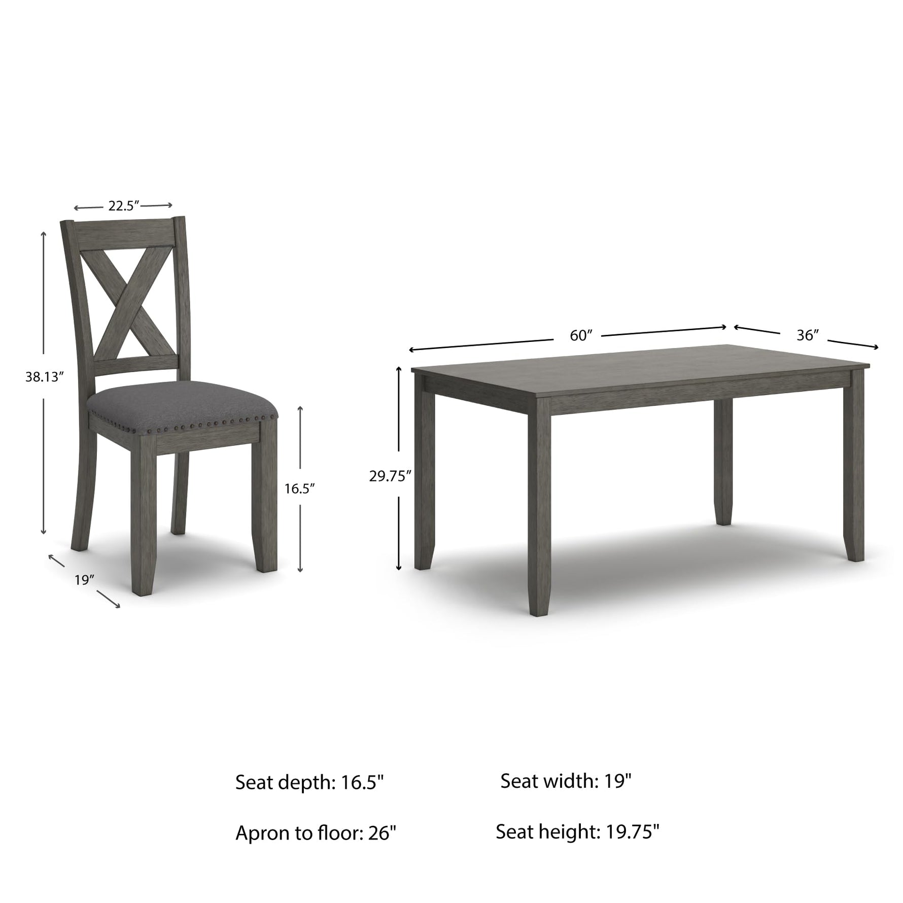 Signature Design by Ashley Caitbrook Rustic 7-Piece Dining Set – Rectangular Table with 6 X-Back Upholstered Chairs, Gray