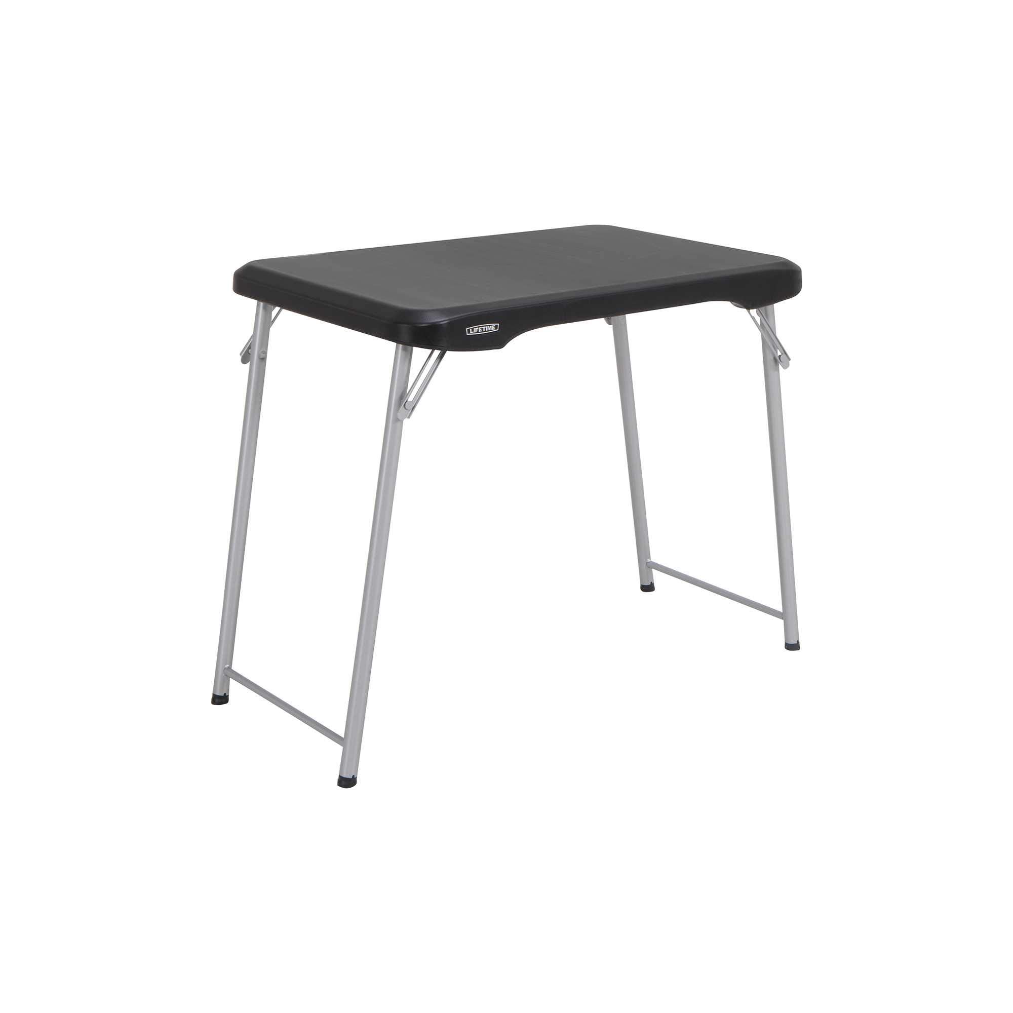 LIFETIME Stacking Compact Folding Table, 30 in. x 20 in., Black and Silver, Indoor/Outdoor