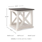 Signature Design by Ashley Aldwin Casual Farmhouse Rectangular End Table with Crossbuck Details, Metal Bracket Accents, Wood, 25" High, Weathered Gray