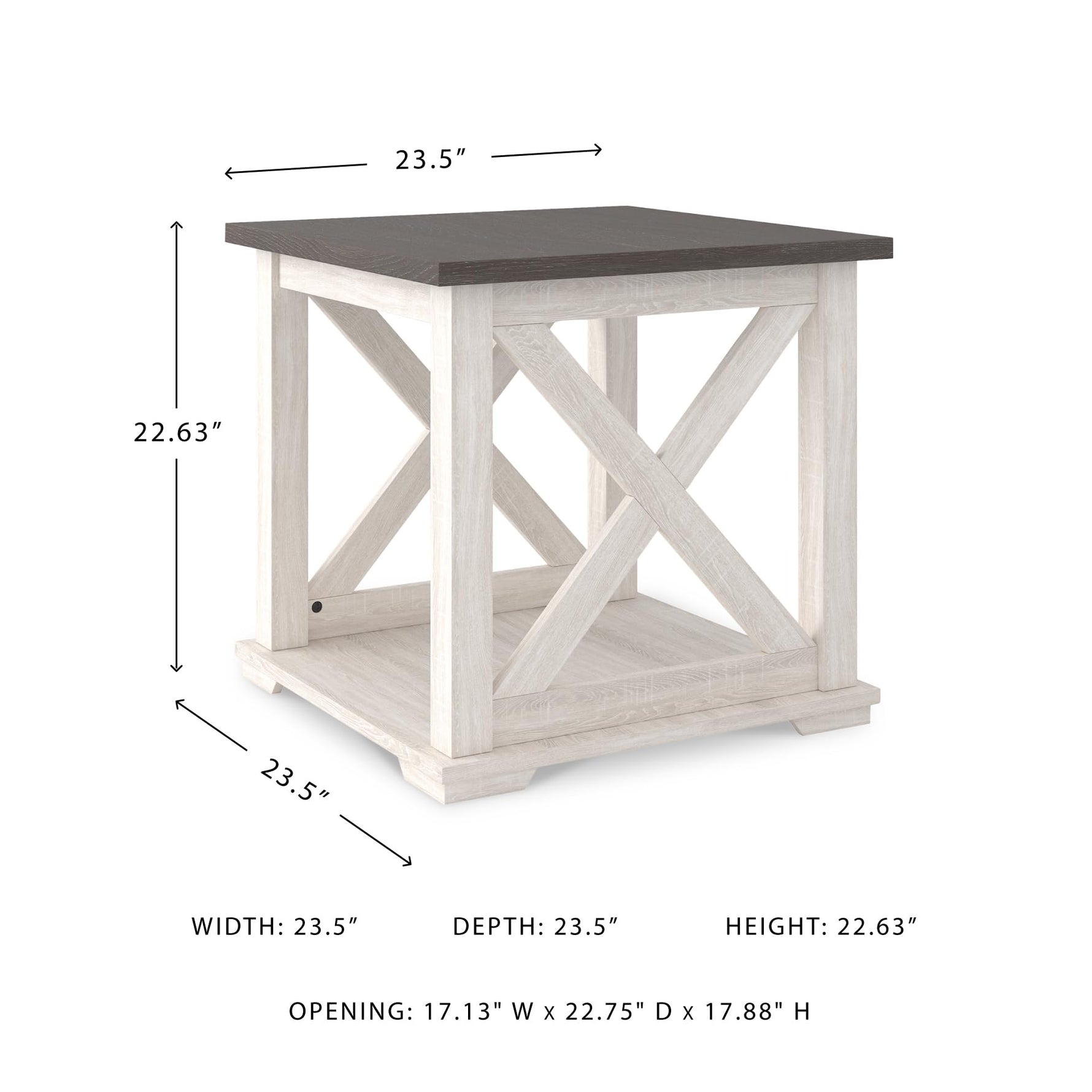 Signature Design by Ashley Aldwin Casual Farmhouse Rectangular End Table with Crossbuck Details, Metal Bracket Accents, Wood, 25" High, Weathered Gray