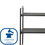 3-Tier Stackable 1" Slat Steel Frame Shoe Rack, 27.25"W x 12.75"D, Espresso | Interlocking modular design maximizes storage while the sturdy steel frame holds up to 12 pairs of shoes (Patented Design)