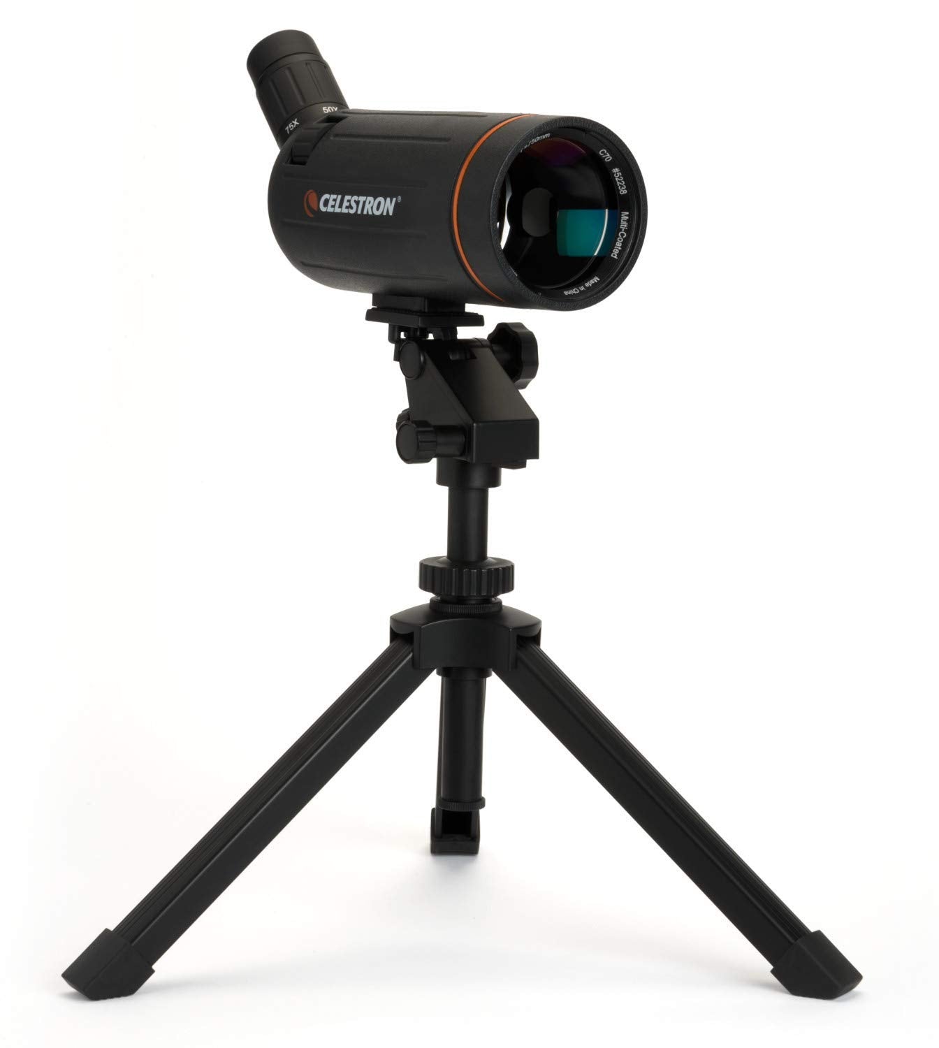 Celestron Mini Mak 70mm Angled Spotting Scope – Maksutov Spotting Scope – Great for Long Range Viewing – 25–75x Zoom Eyepiece – Multi-Coated Optics – Rubber Armored – Tabletop Tripod Included