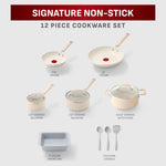 T-fal Signature Nonstick 12 Piece Cookware Set, Oven Safe Up to 350°F, Dishwasher Safe, Pots and Pans Set, Includes Frying Pans, Saucepan, Stockpot, Cooking Utensils, Cream