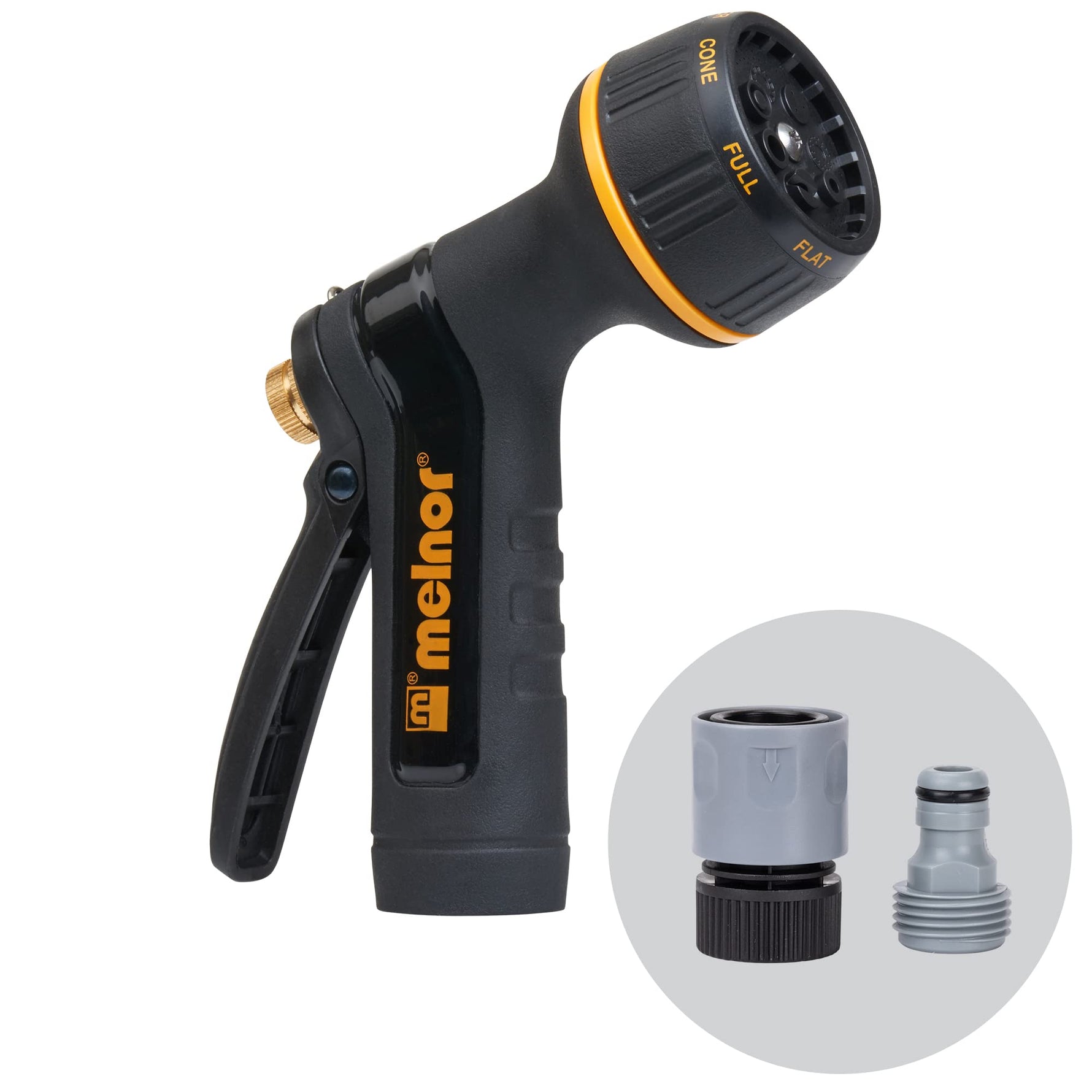 Melnor 65020-AMZ Metal Nozzle with QuickConnect Product Adapter Set, Multi-Pattern, Heavyweight Rear Trigger