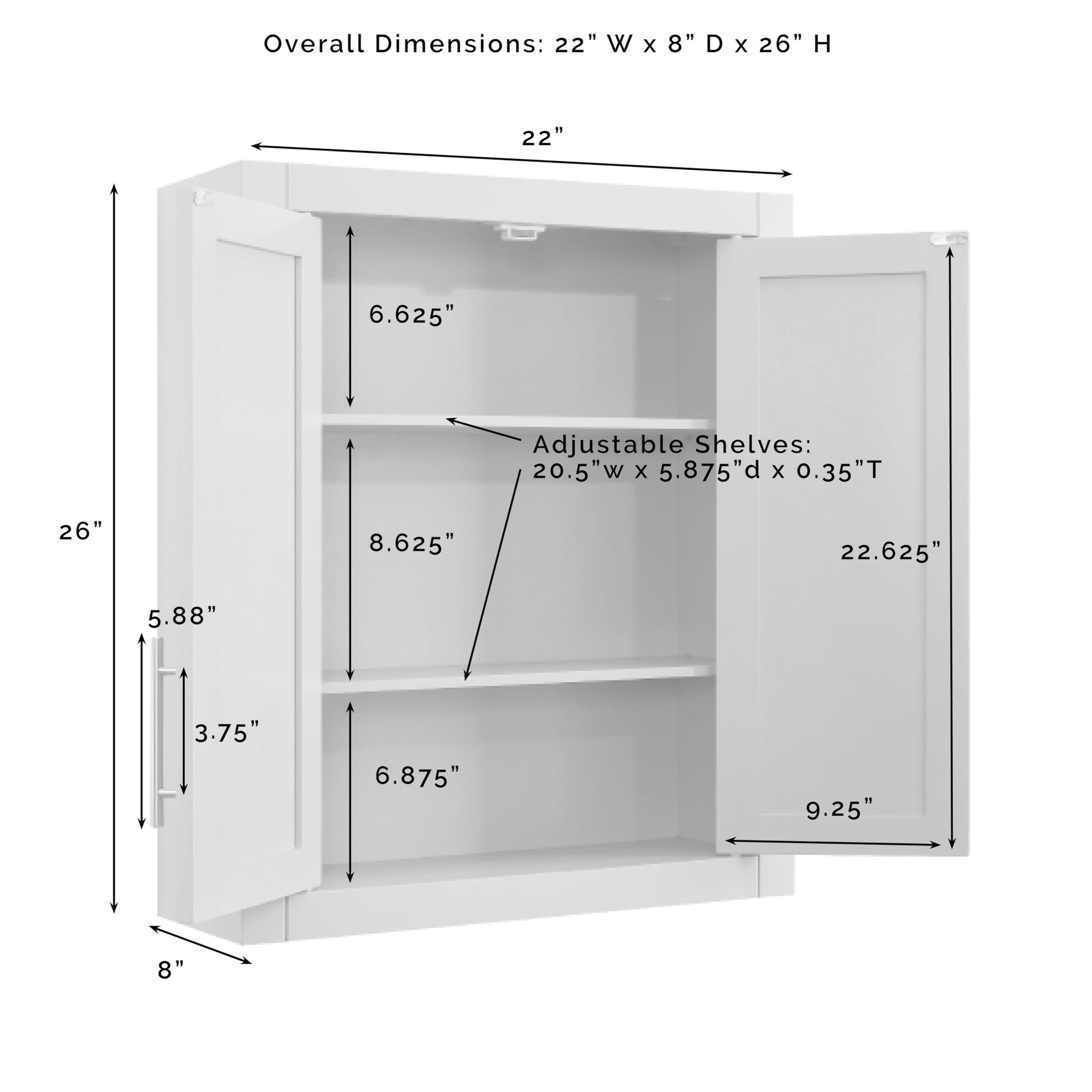 Crosley Furniture Savannah Wall Mounted Bathroom Storage Medicine Cabinet with Shelves, White