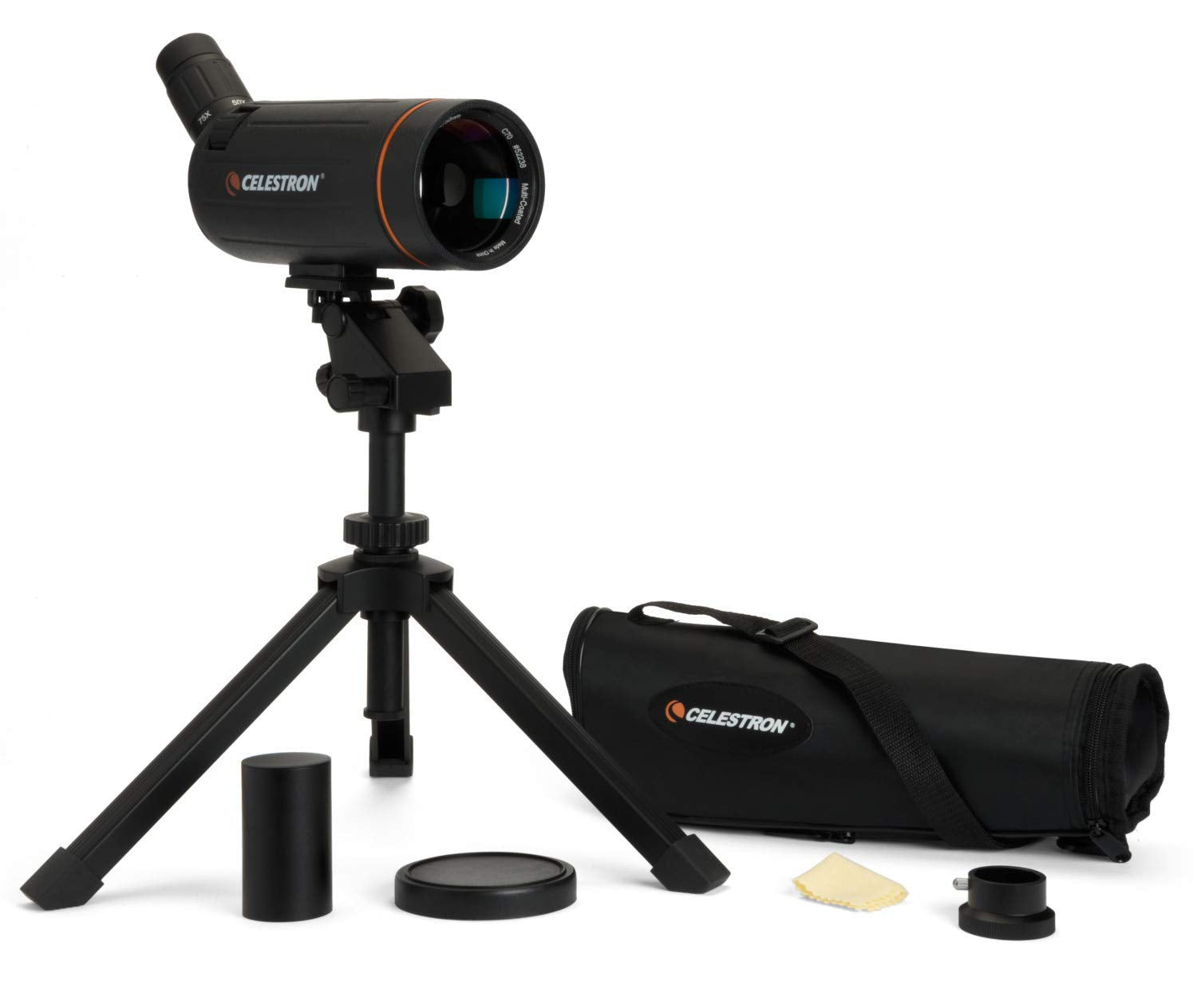 Celestron Mini Mak 70mm Angled Spotting Scope – Maksutov Spotting Scope – Great for Long Range Viewing – 25–75x Zoom Eyepiece – Multi-Coated Optics – Rubber Armored – Tabletop Tripod Included