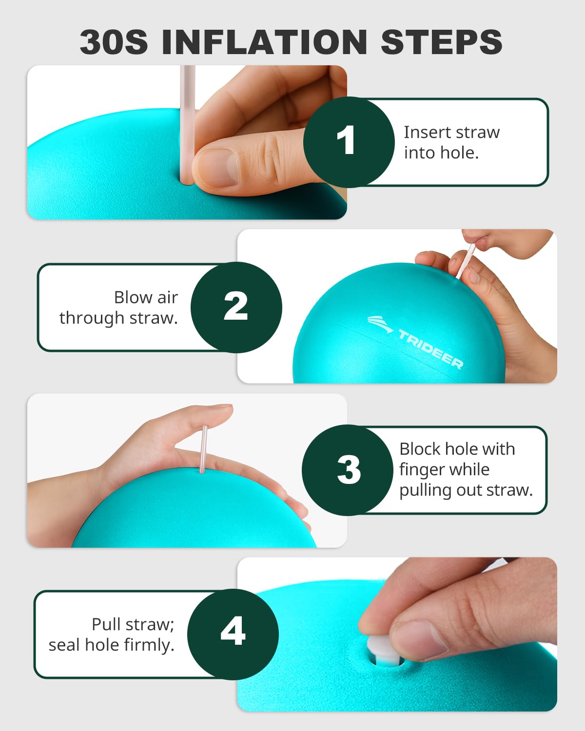 Trideer Exercise Ball for Yoga, Pilates & Fitness – Stability Ball Equipment for Home Gym & Office Chair, Core & Balance Training Accessories, Physical Therapy Equipment, Quick Pump Included, 5 Sizes