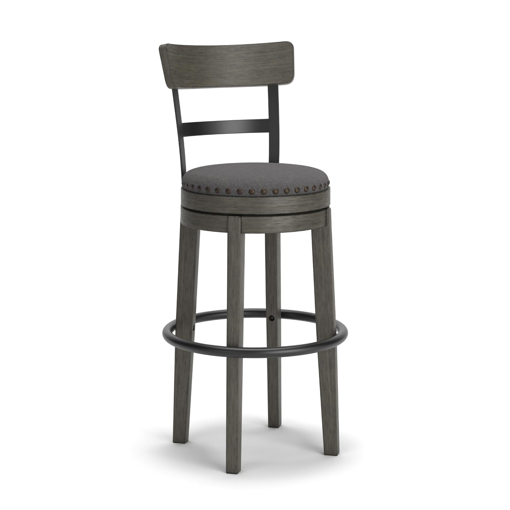Signature Design by Ashley Valebeck Upholstered Swivel Stool, Cushioned Seat, Woven Fabric Upholstery, Wood, 24" H, Brown & Black