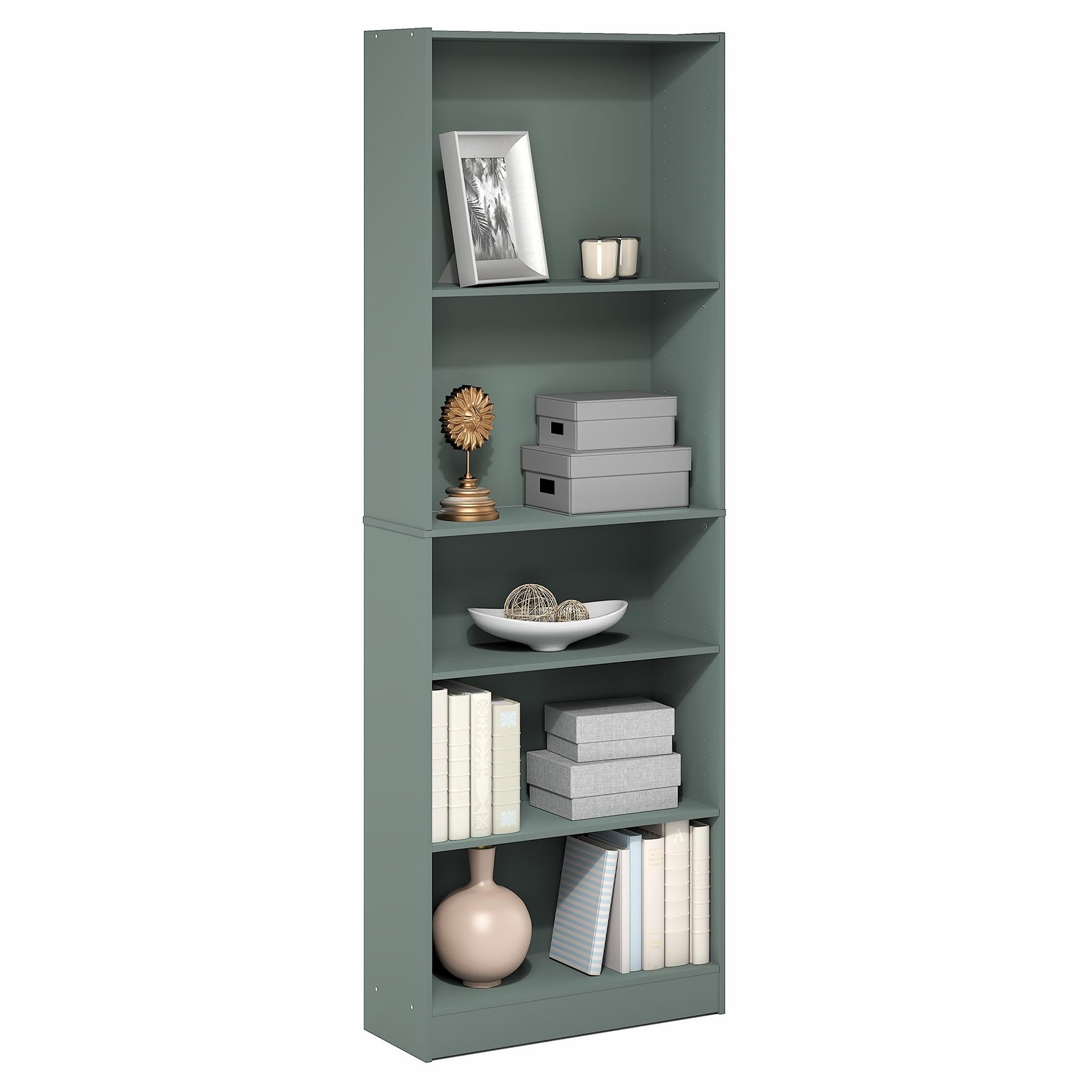 Furinno Jaya Book Shelf, 5-Tier Bookshelf, Bookcase with Adjustable Shelves, 9.5 x 24.5 x 71.2, for Organization and Storage, for Living Room, Bedroom, Home Office, Blackwood