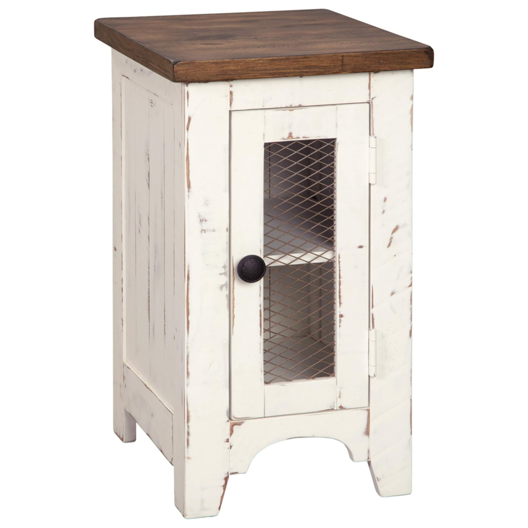 Signature Design by Ashley Valebeck Rustic Farmhouse Chair Side End Table with Cabinet Door, Distressed Black